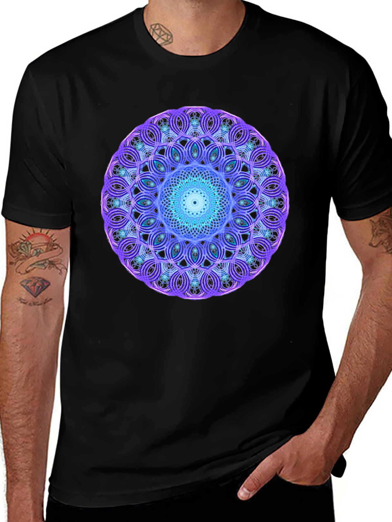 Geometric Mandala Graphic Black Tee