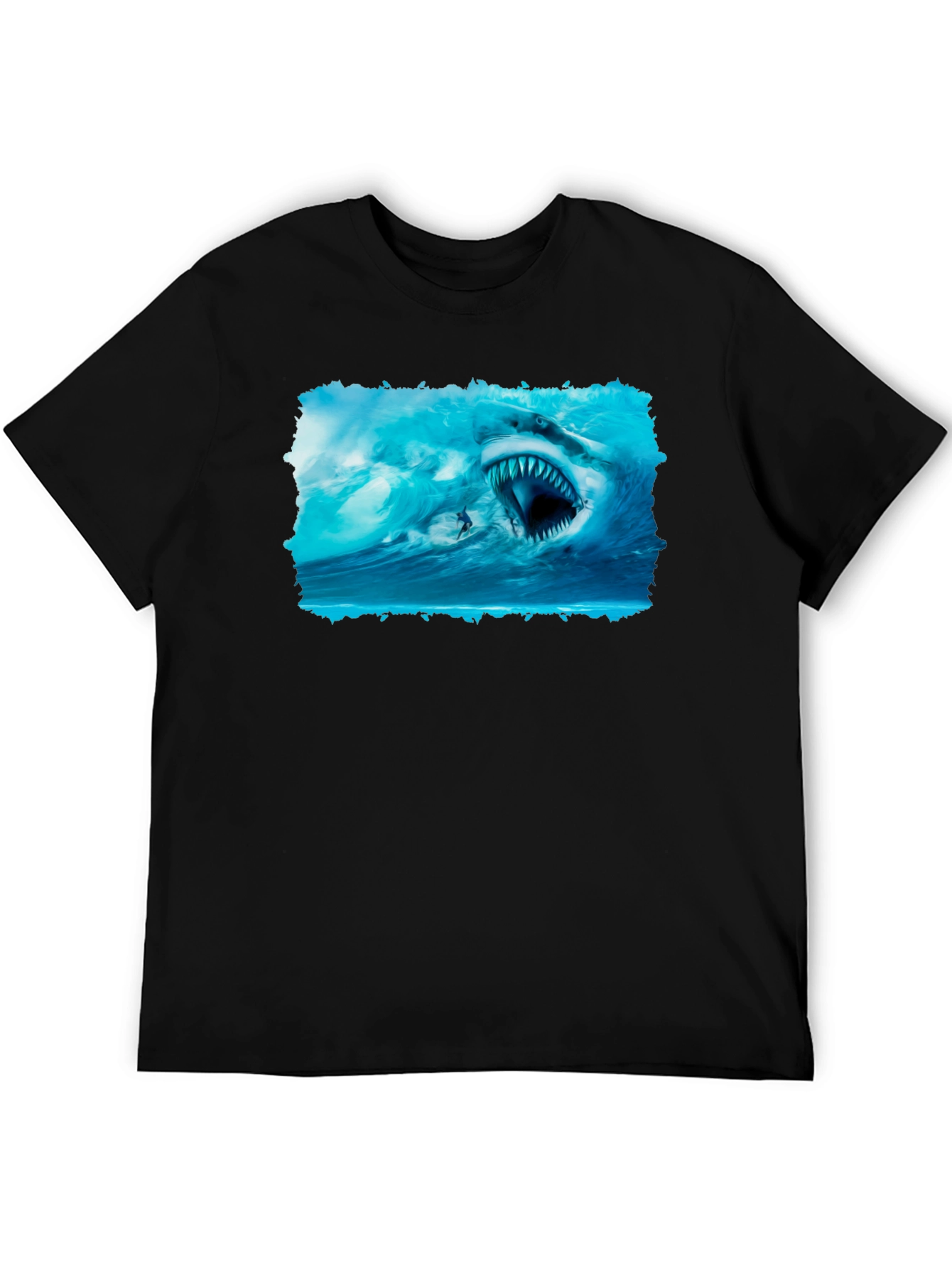 Shark Attack Graphic Tee - Black Cotton T-Shirt