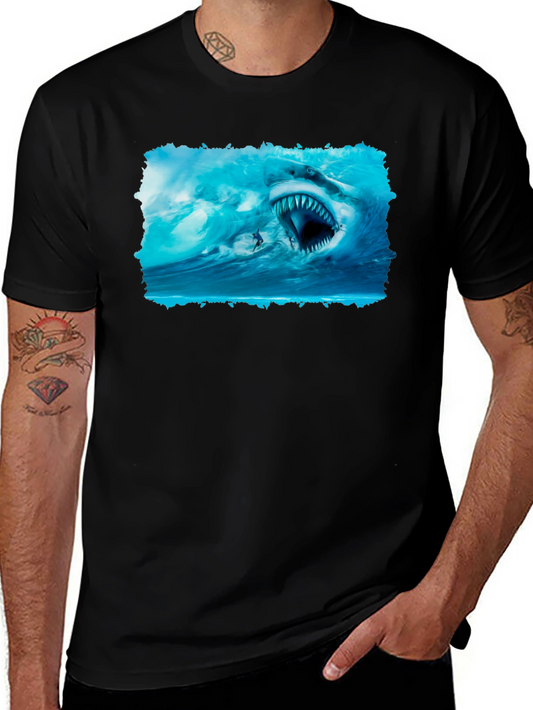 Shark Attack Graphic Tee - Black Cotton T-Shirt