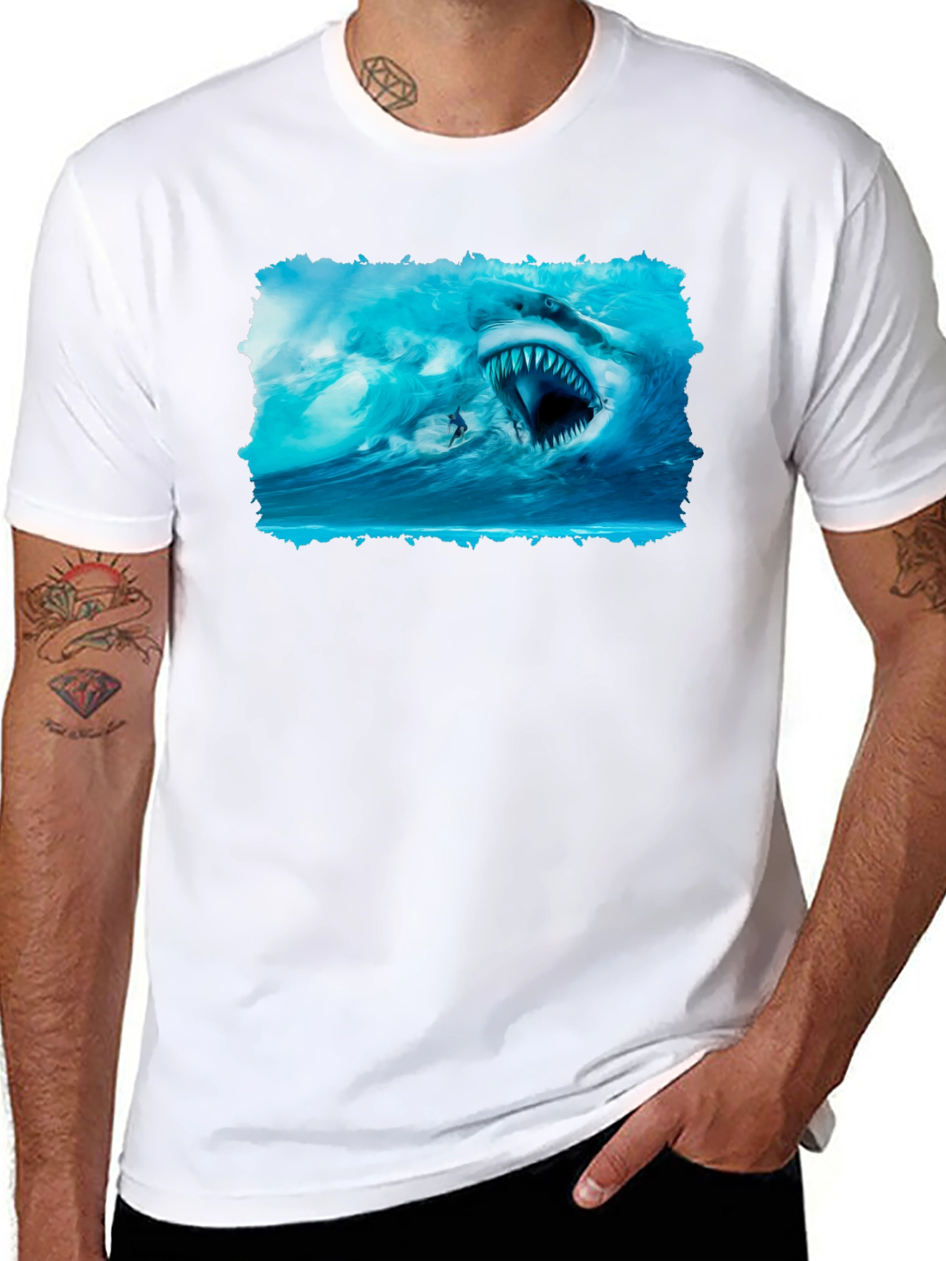 Shark Attack Graphic Tee - Black Cotton T-Shirt