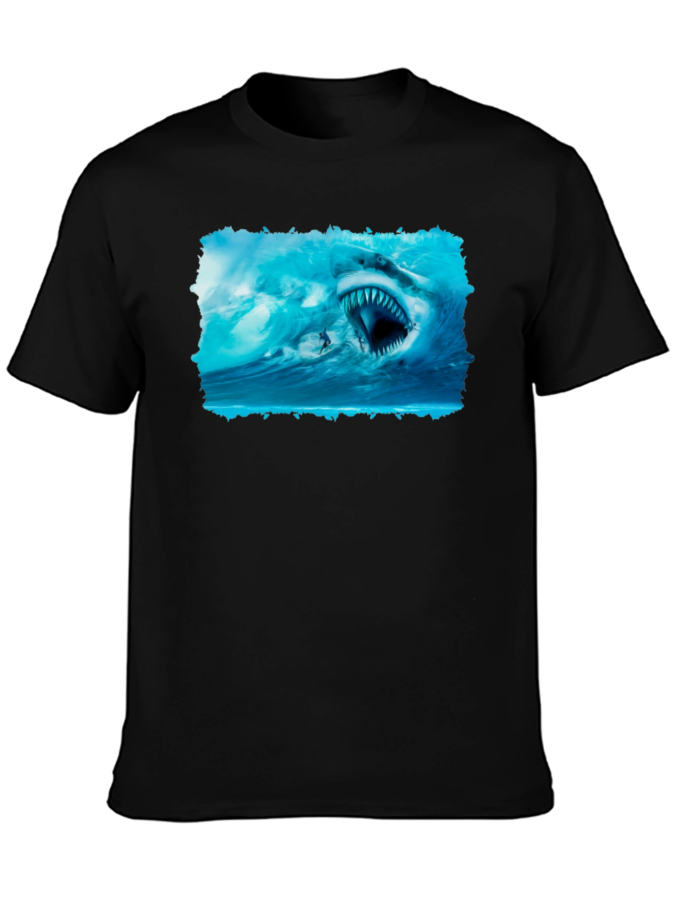 Shark Attack Graphic Tee - Black Cotton T-Shirt