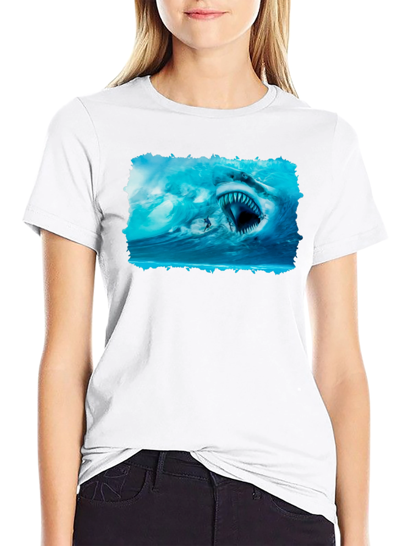 Shark Attack Graphic Tee - Black Cotton T-Shirt