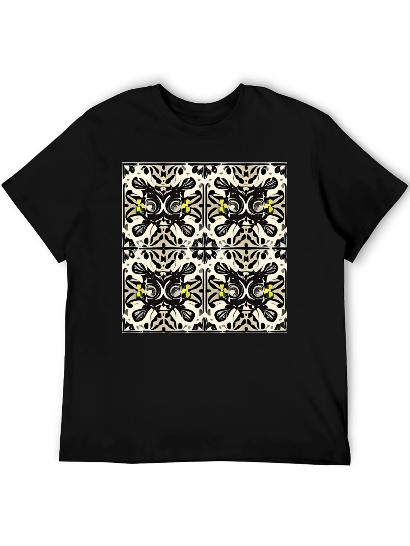 Geometric Tile Print Black T-Shirt