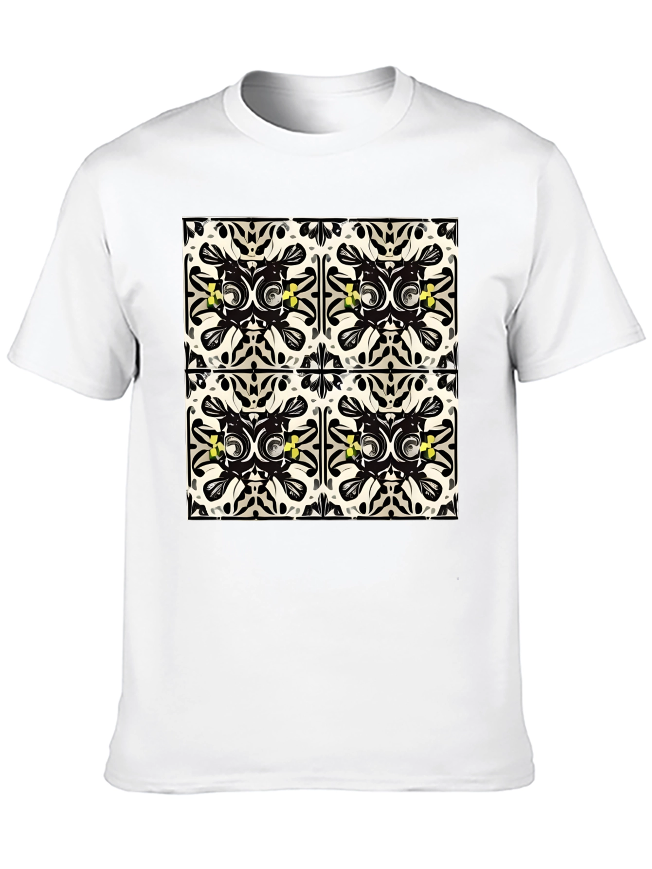 Geometric Tile Print Black T-Shirt