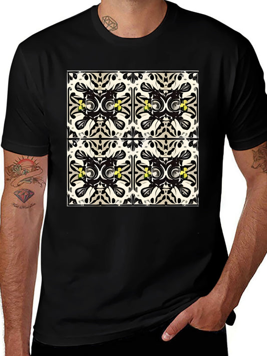 Geometric Tile Print Black T-Shirt