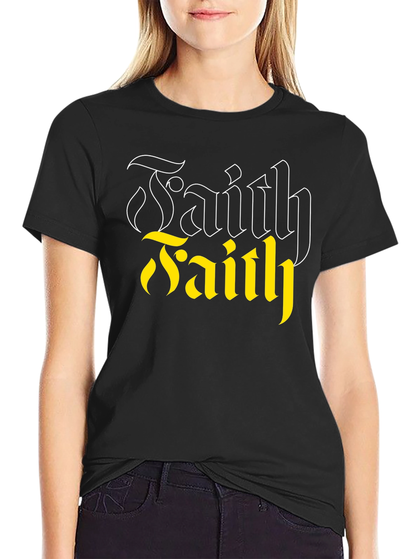 Faith Graphic Tee - Black Cotton Blend Casual T-Shirt