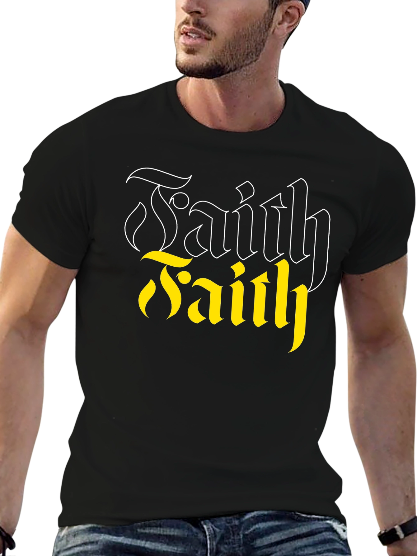 Faith Graphic Tee - Black Cotton Blend Casual T-Shirt