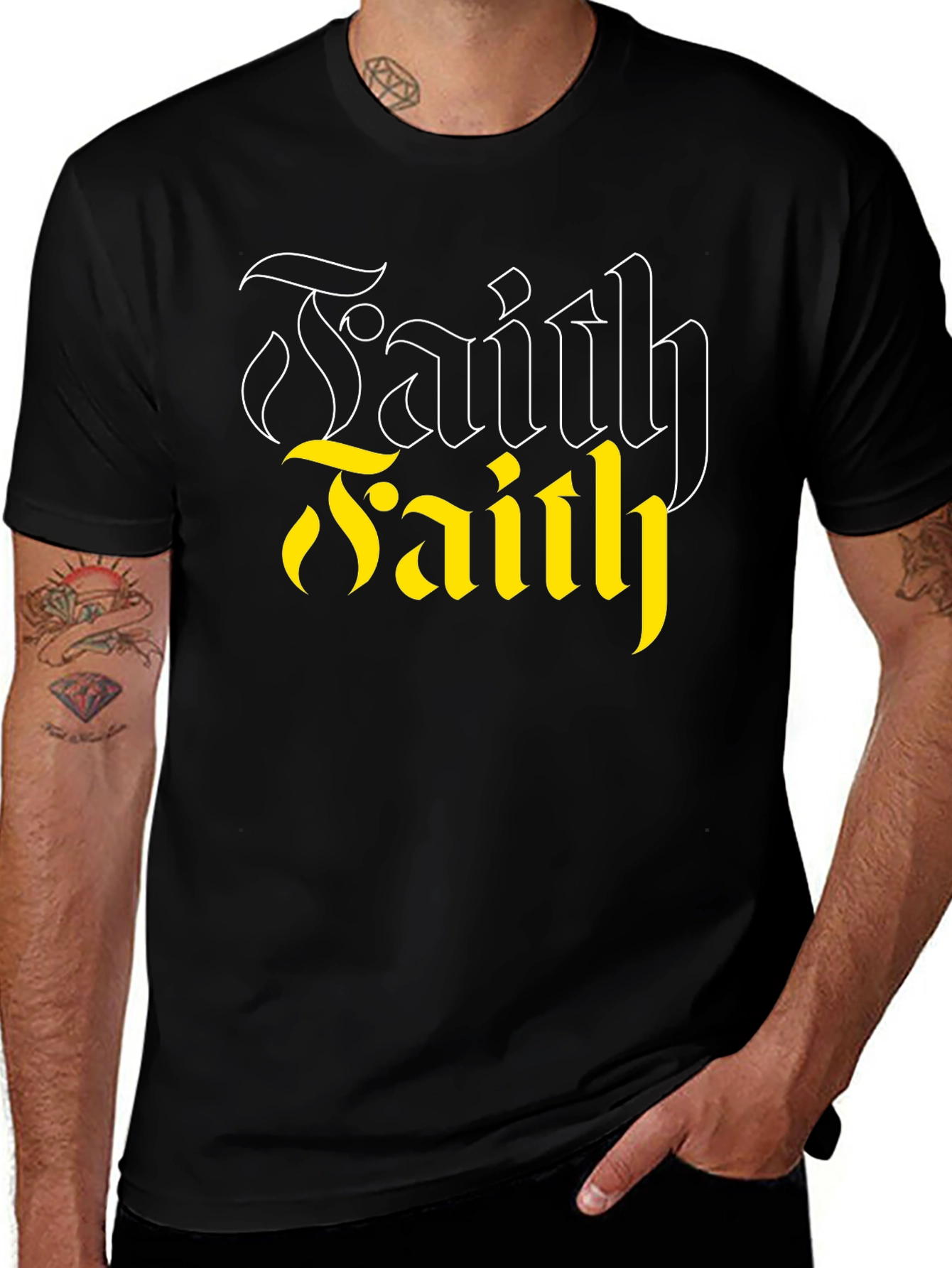 Faith Graphic Tee - Black Cotton Blend Casual T-Shirt