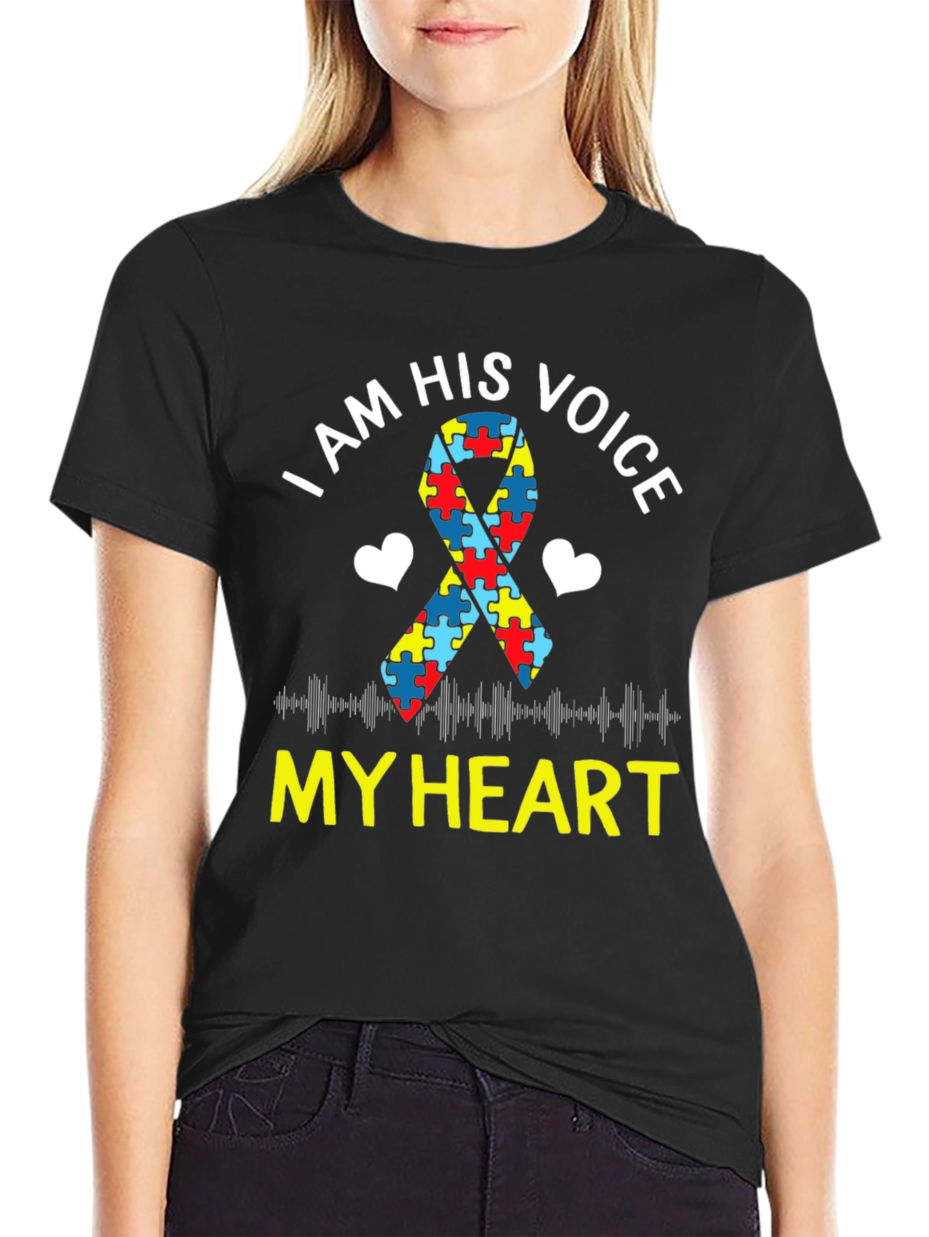 Autism Awareness T-Shirt: I Am His Voice My Heart