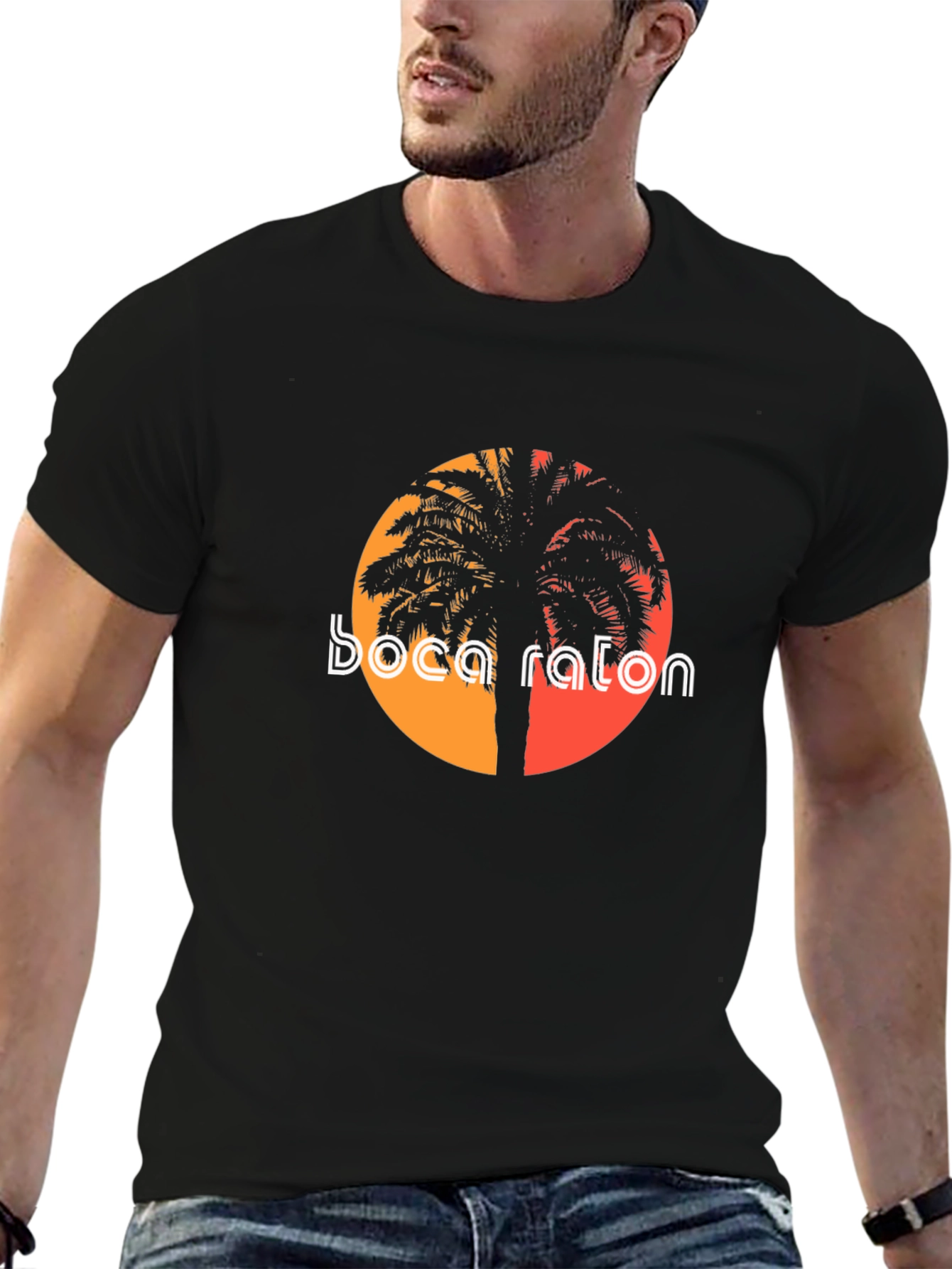 Boca Raton Palm Tee - Black Graphic T-Shirt