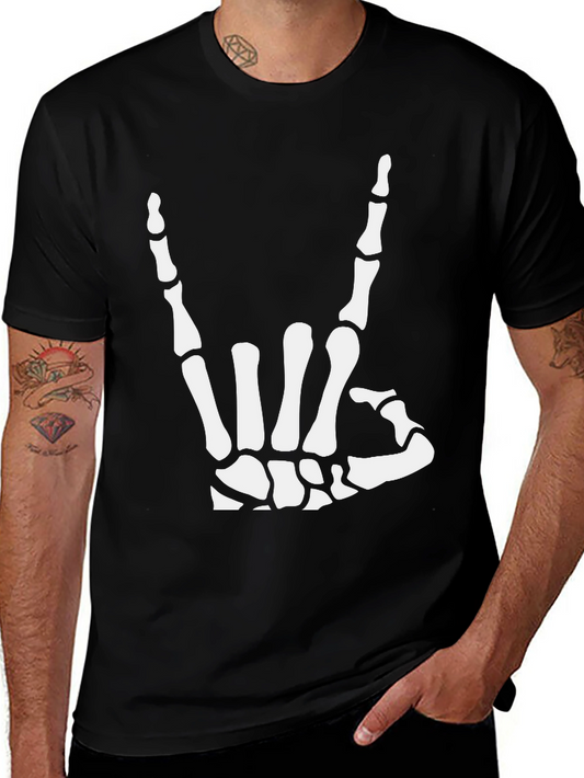 Rock On Skeleton Hand Black Graphic T-Shirt