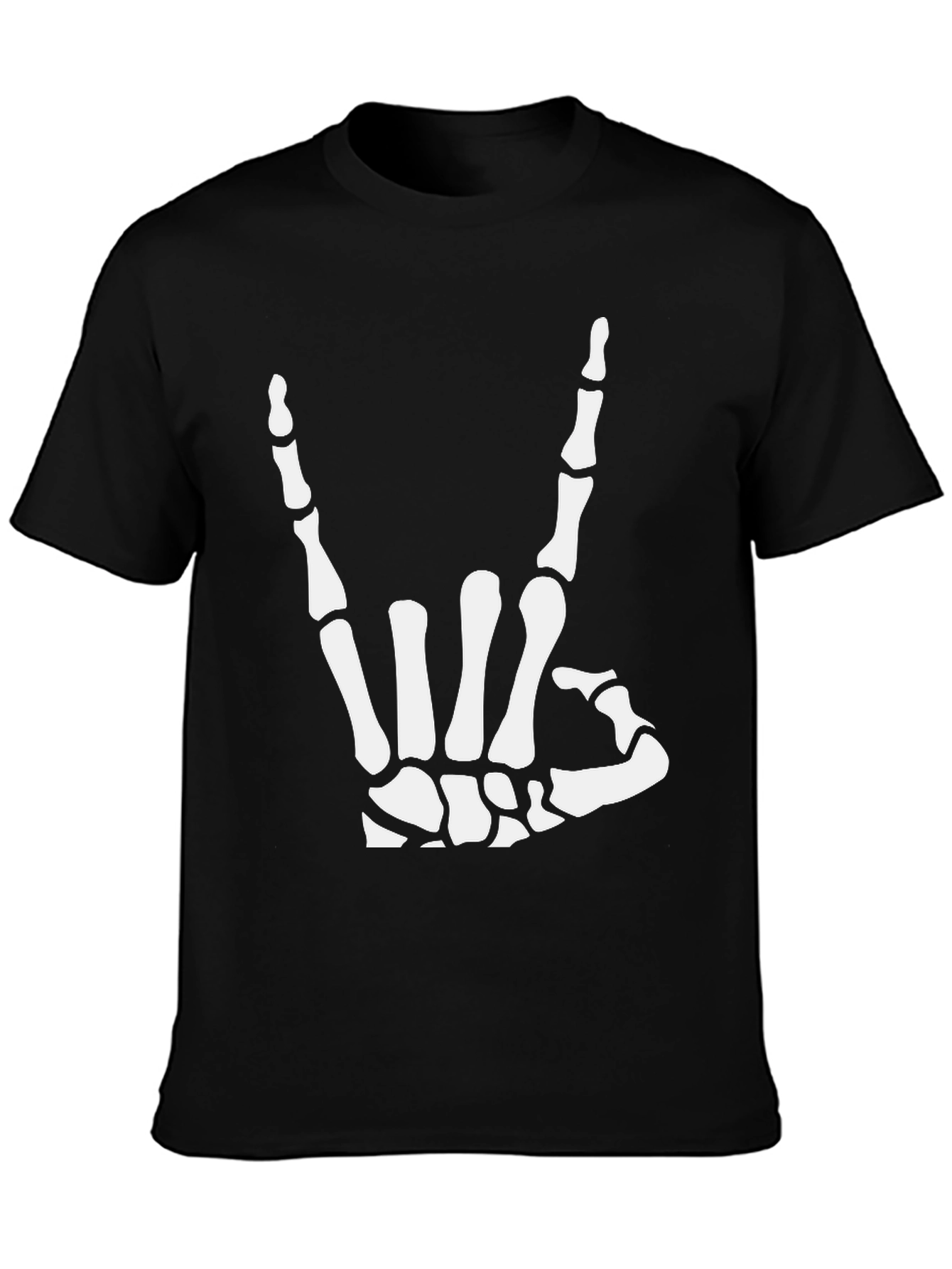 Rock On Skeleton Hand Black Graphic T-Shirt