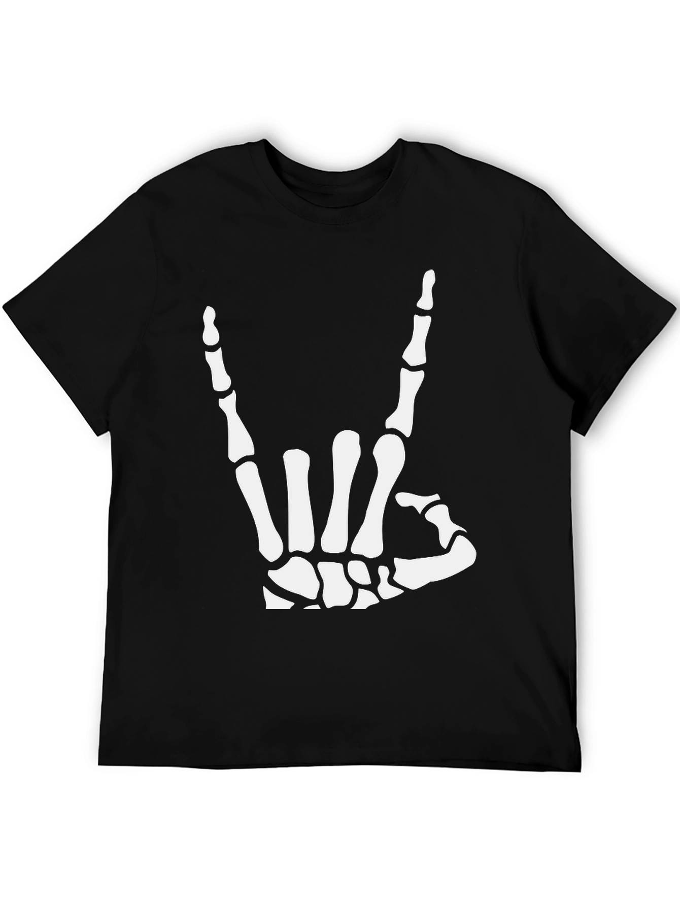 Rock On Skeleton Hand Black Graphic T-Shirt