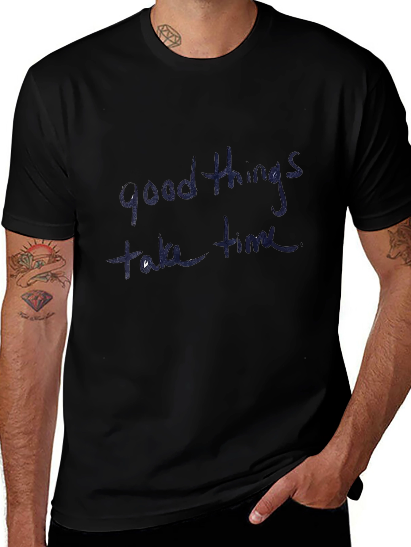 Good Things Take Time Black Cotton T-Shirt