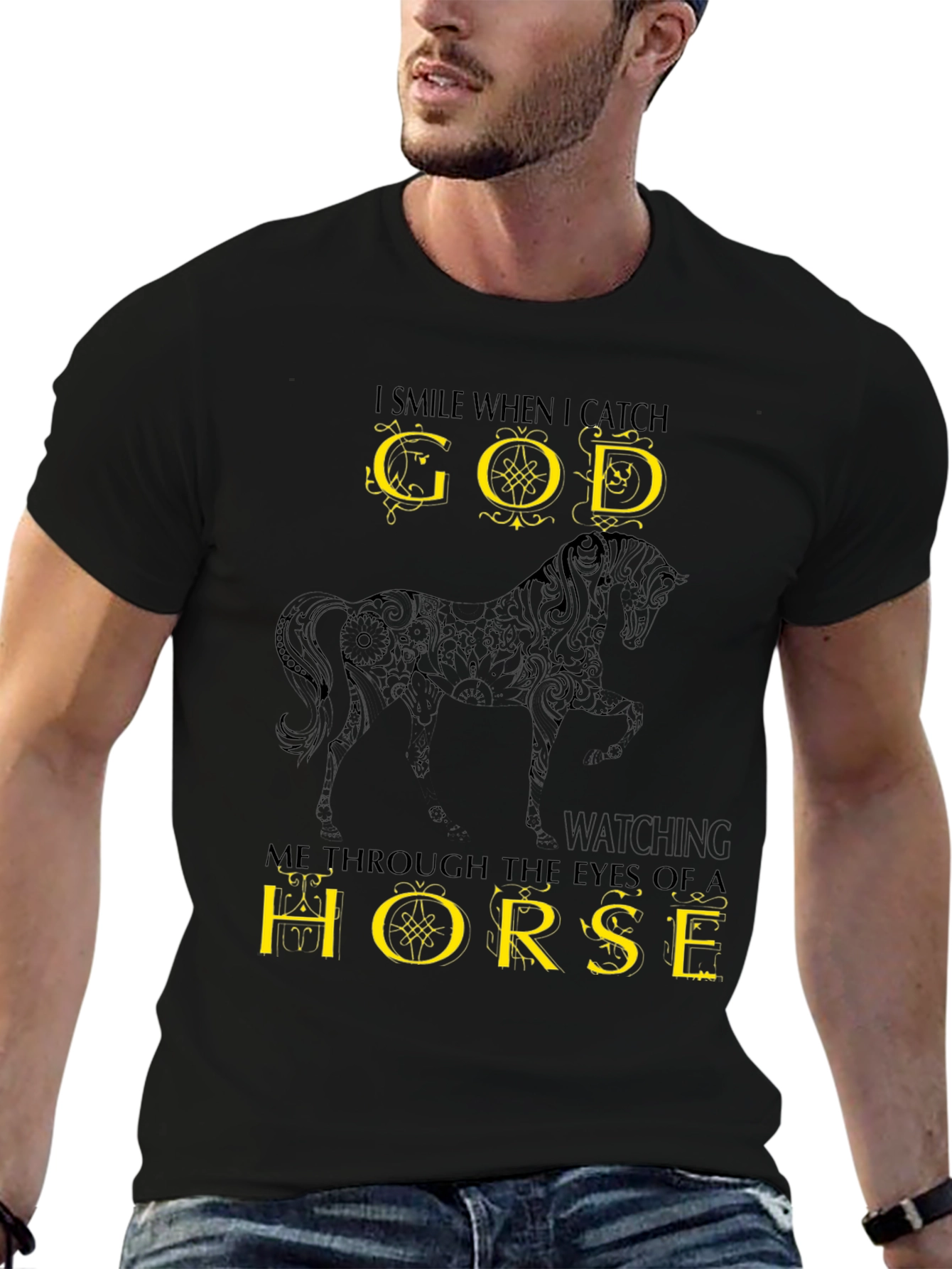 God Through a Horse T-Shirt - Black