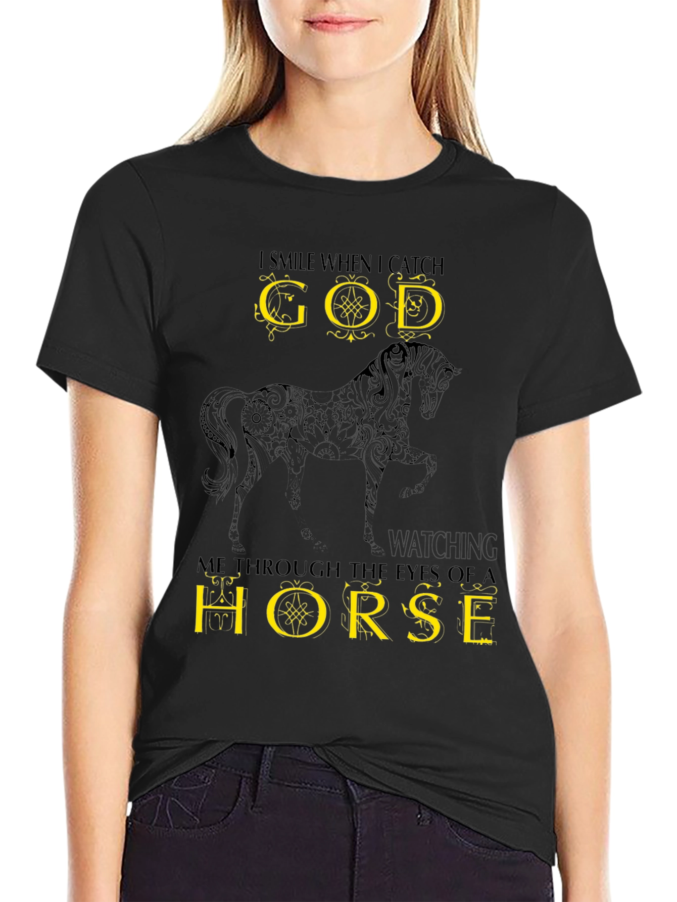 God Through a Horse T-Shirt - Black