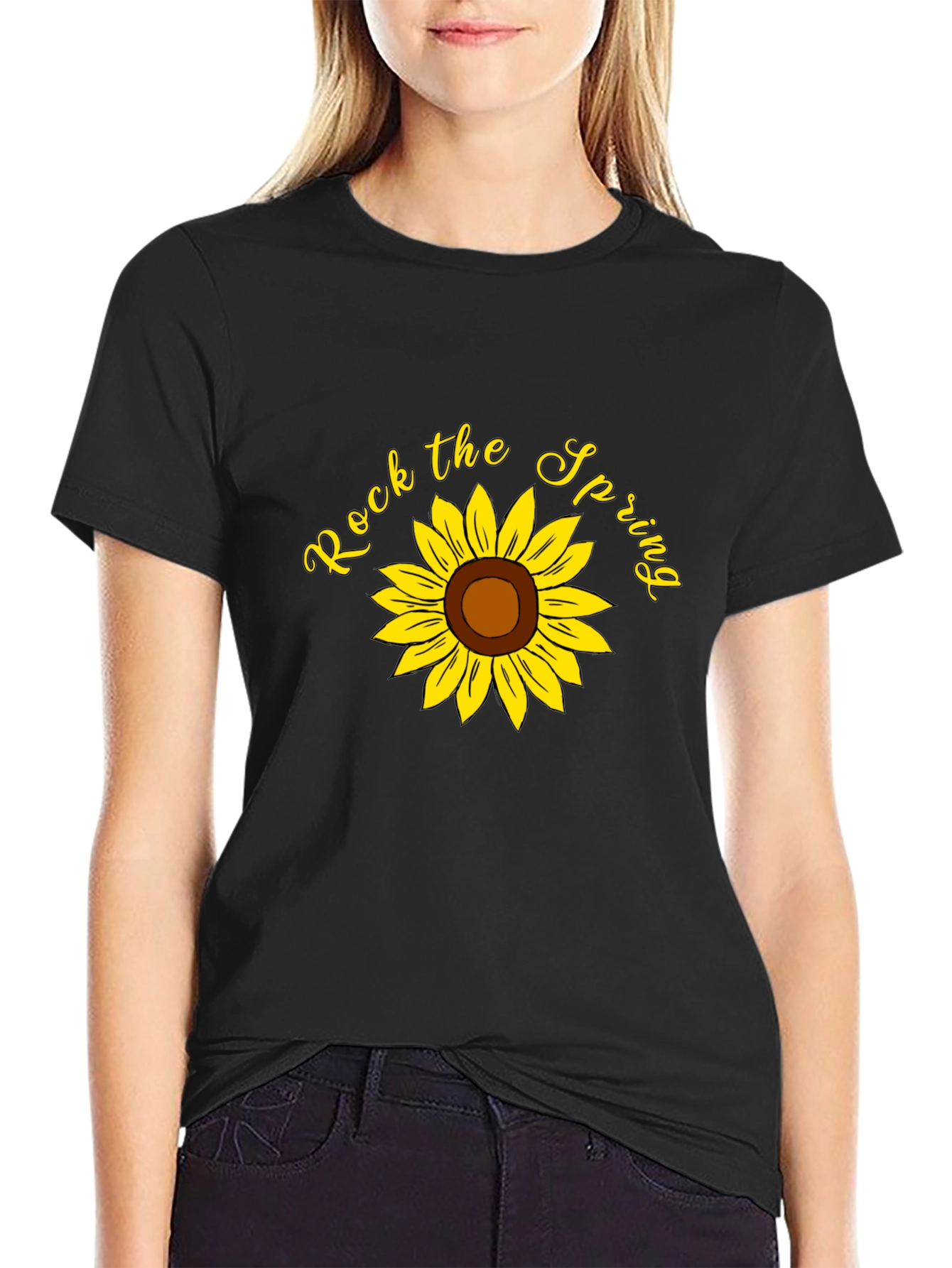 Rock the Spring Sunflower Graphic Tee - Black