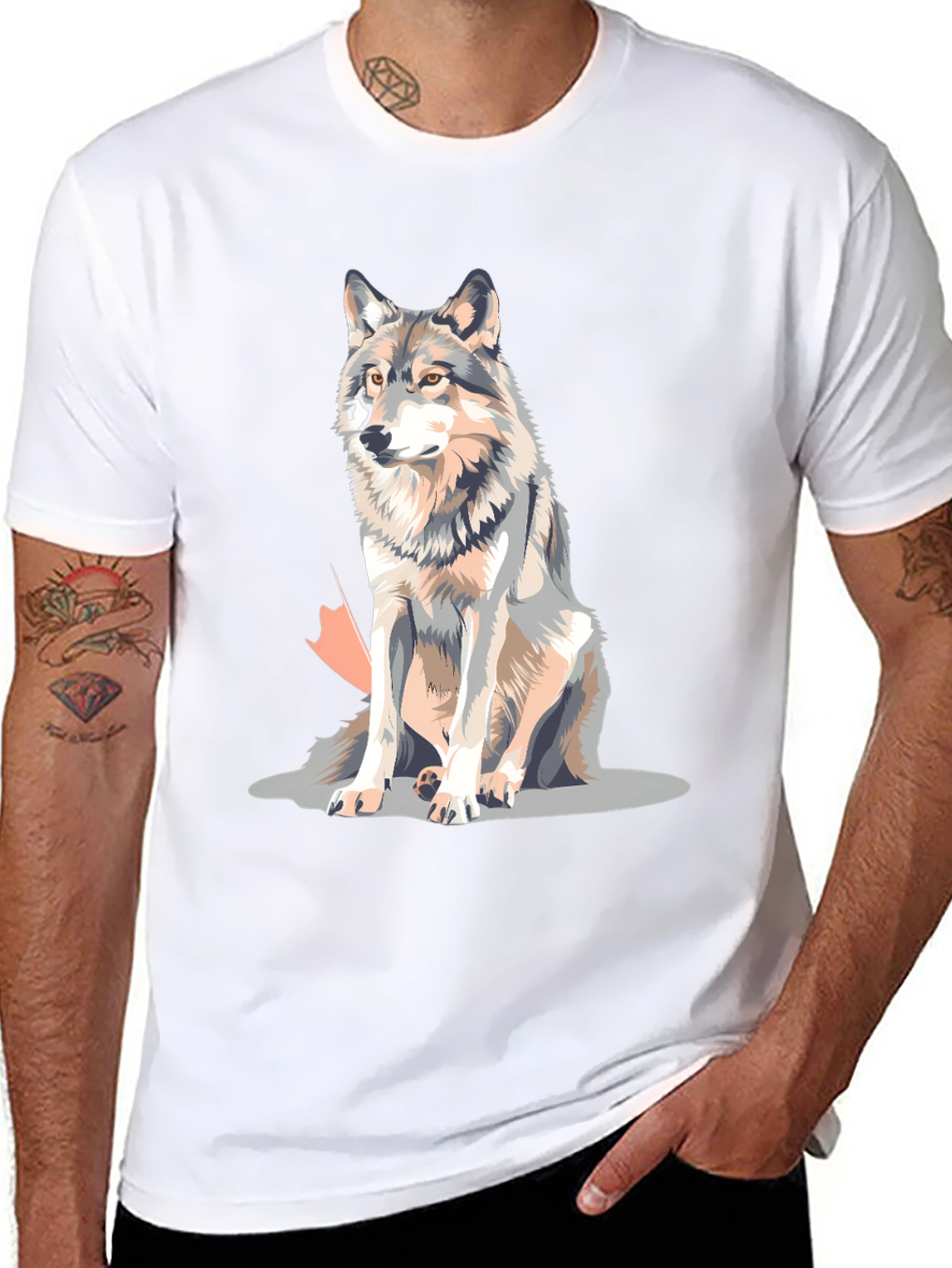 Wolf Graphic Print Crew Neck T-Shirt