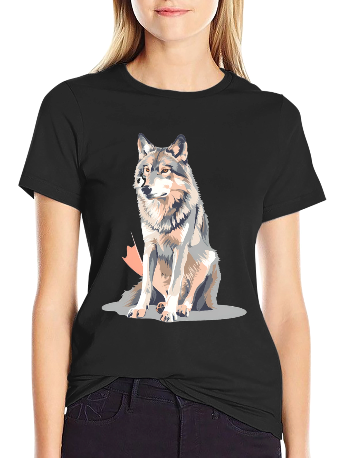 Wolf Graphic Print Crew Neck T-Shirt