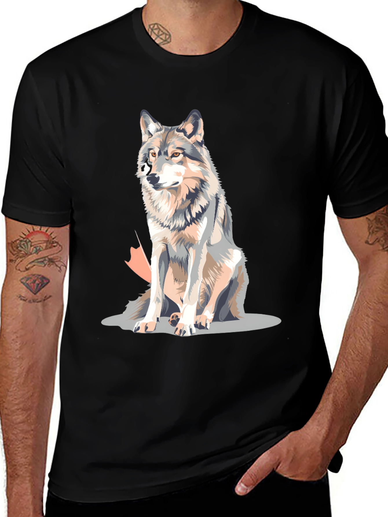 Wolf Graphic Print Crew Neck T-Shirt