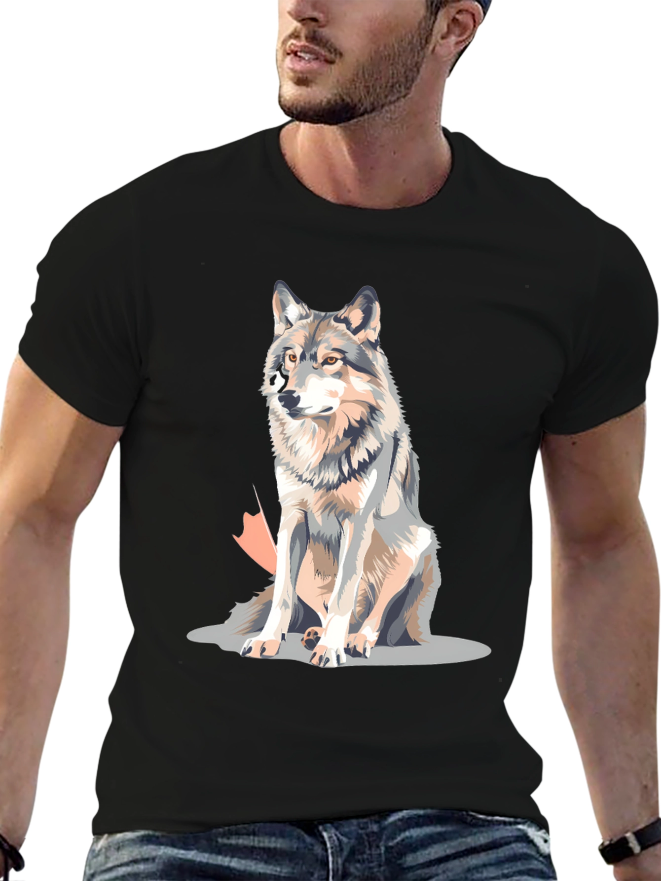 Wolf Graphic Print Crew Neck T-Shirt