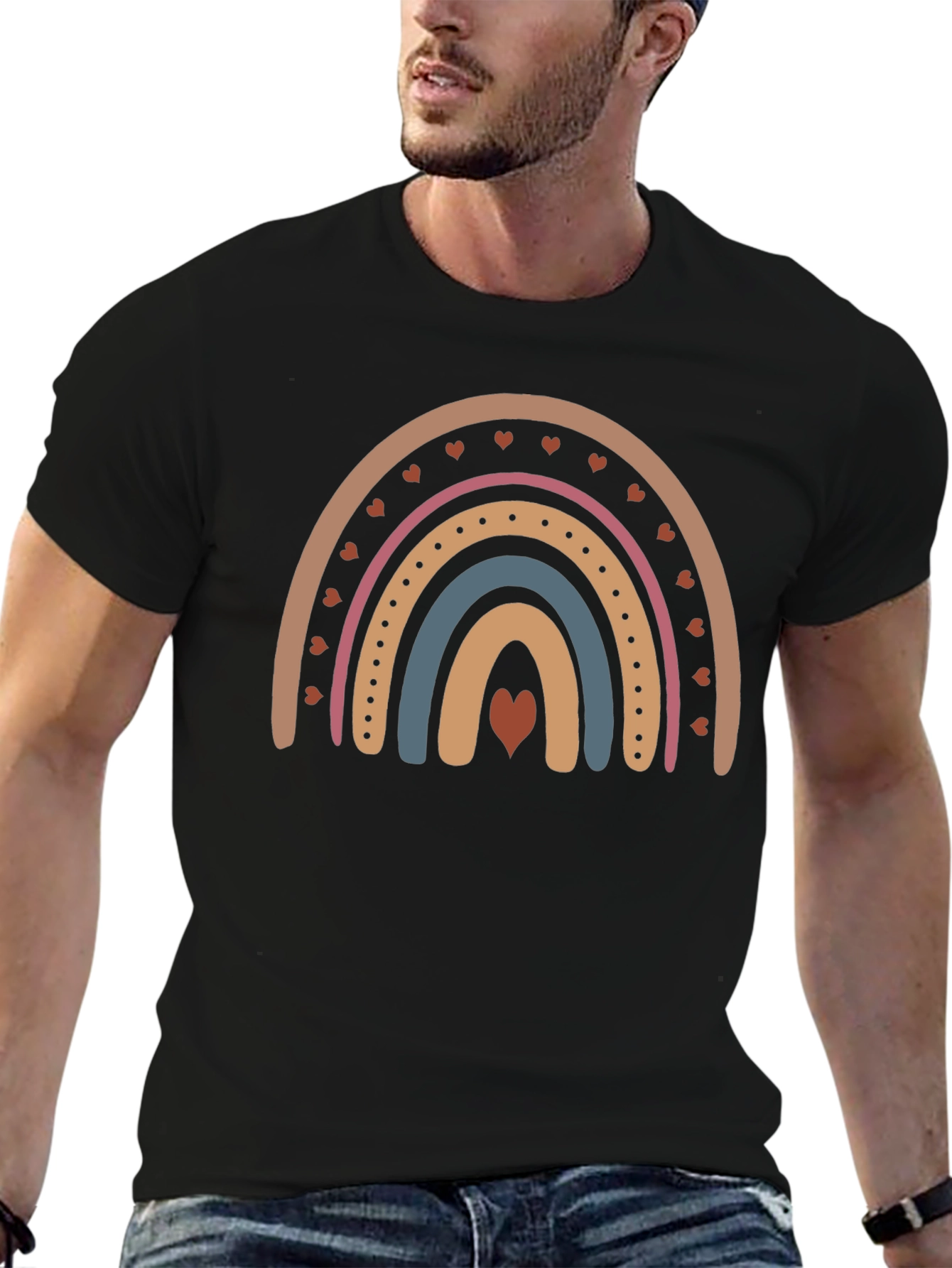 Boho Rainbow Heart T-Shirt - Stylish Casual Tee
