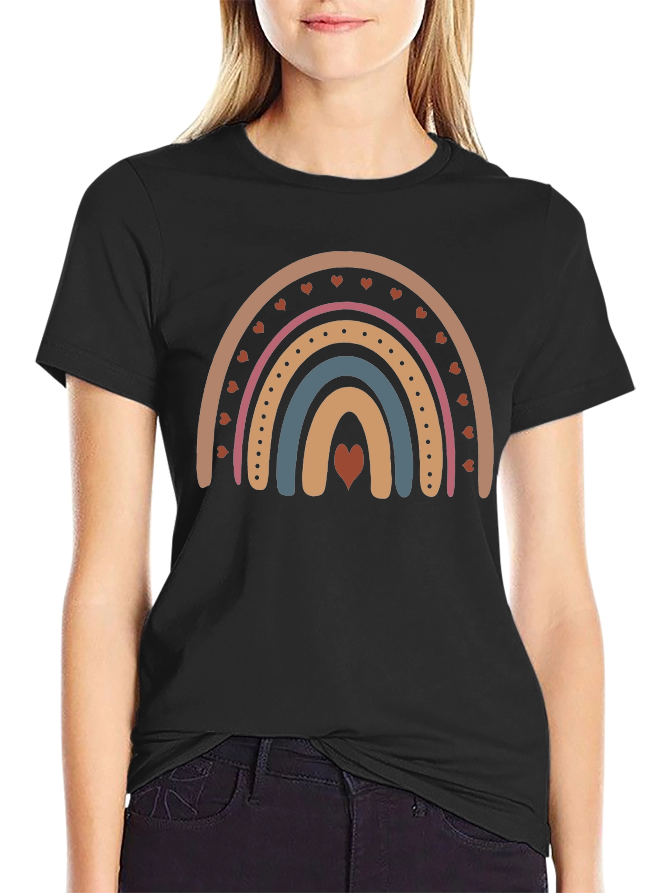 Boho Rainbow Heart T-Shirt - Stylish Casual Tee