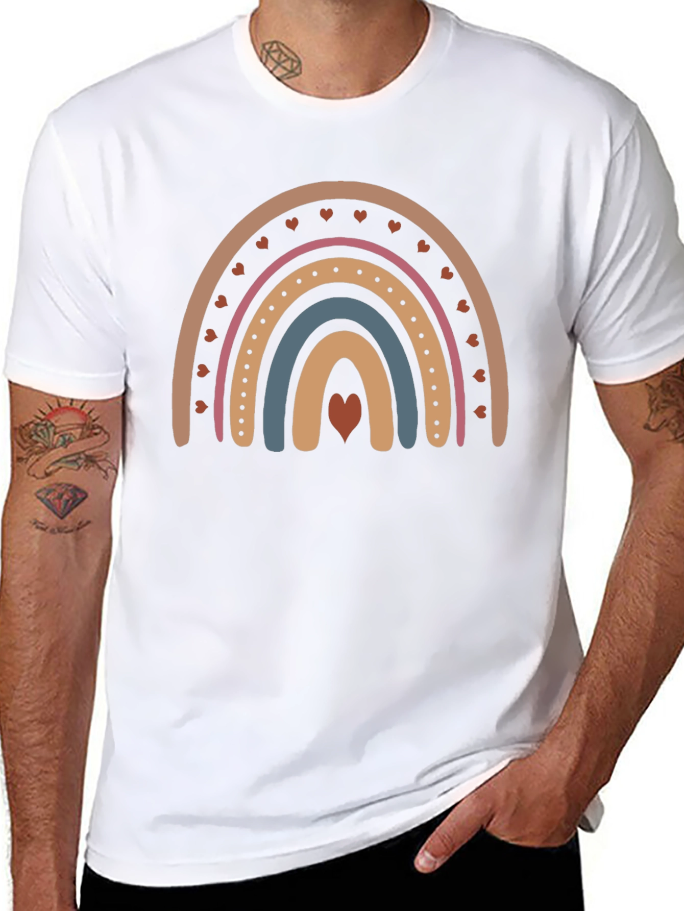 Boho Rainbow Heart T-Shirt - Stylish Casual Tee