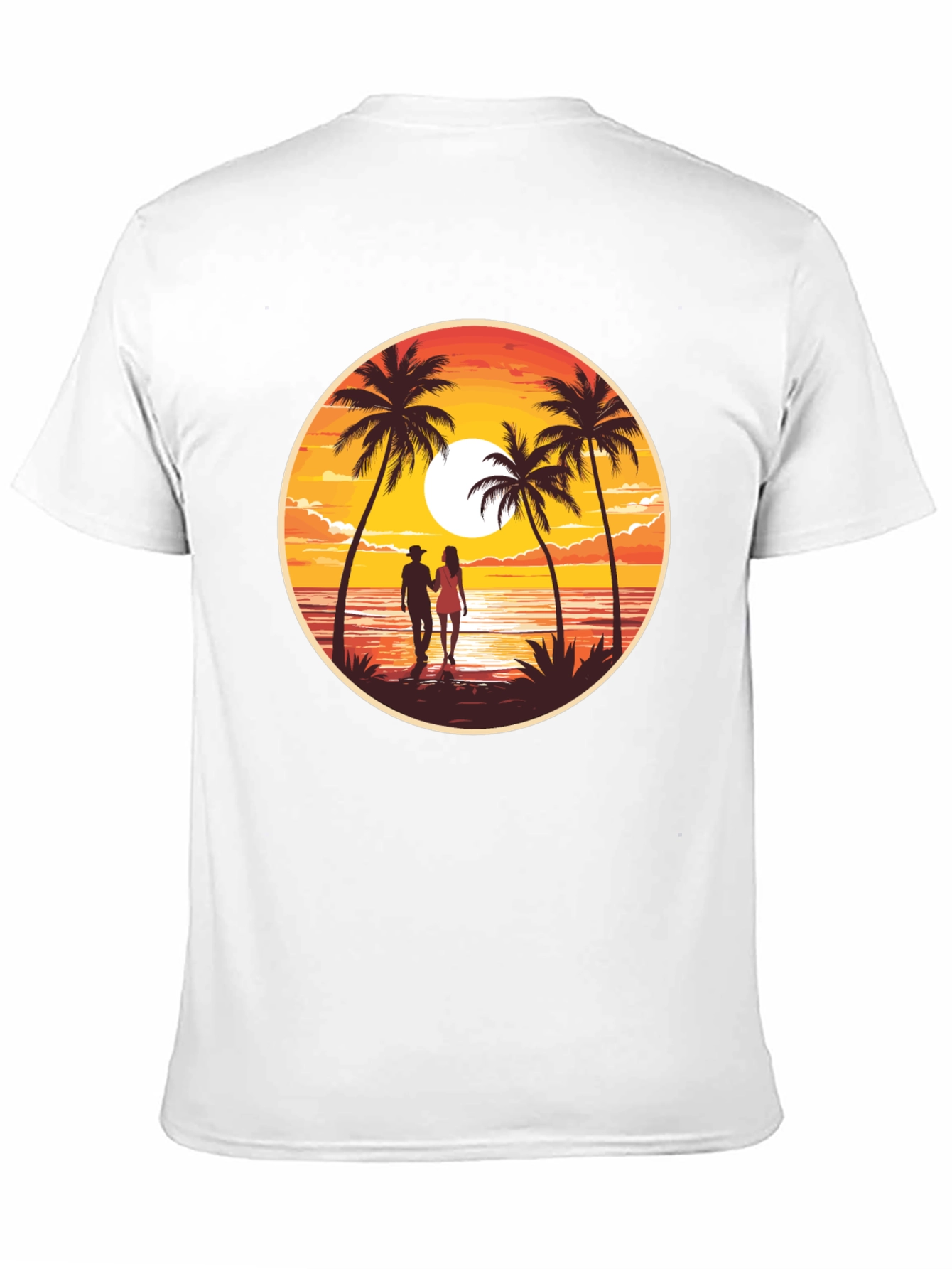 Sunset Beach Couple Graphic Tee - Black Cotton T-Shirt