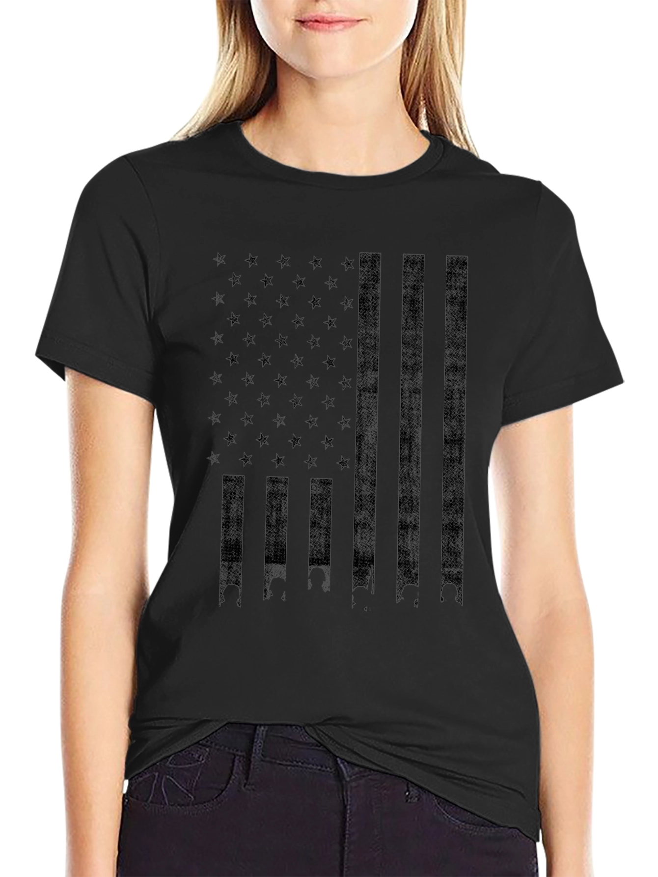 Black American Flag T-Shirt - Patriotic Design