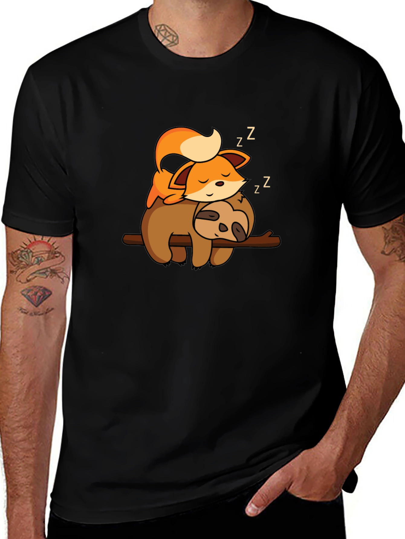 Cute Fox and Sloth Nap T-Shirt