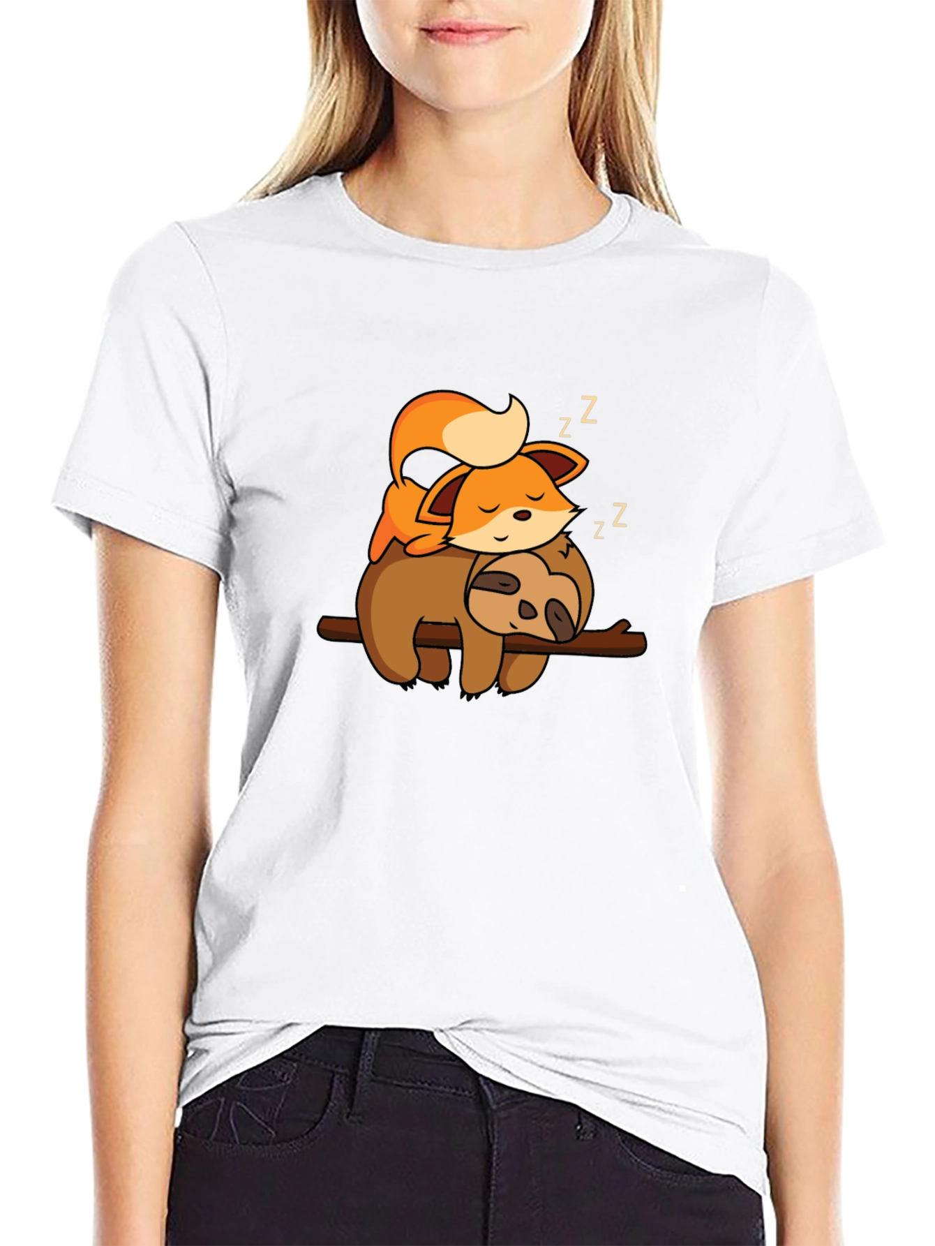 Cute Fox and Sloth Nap T-Shirt
