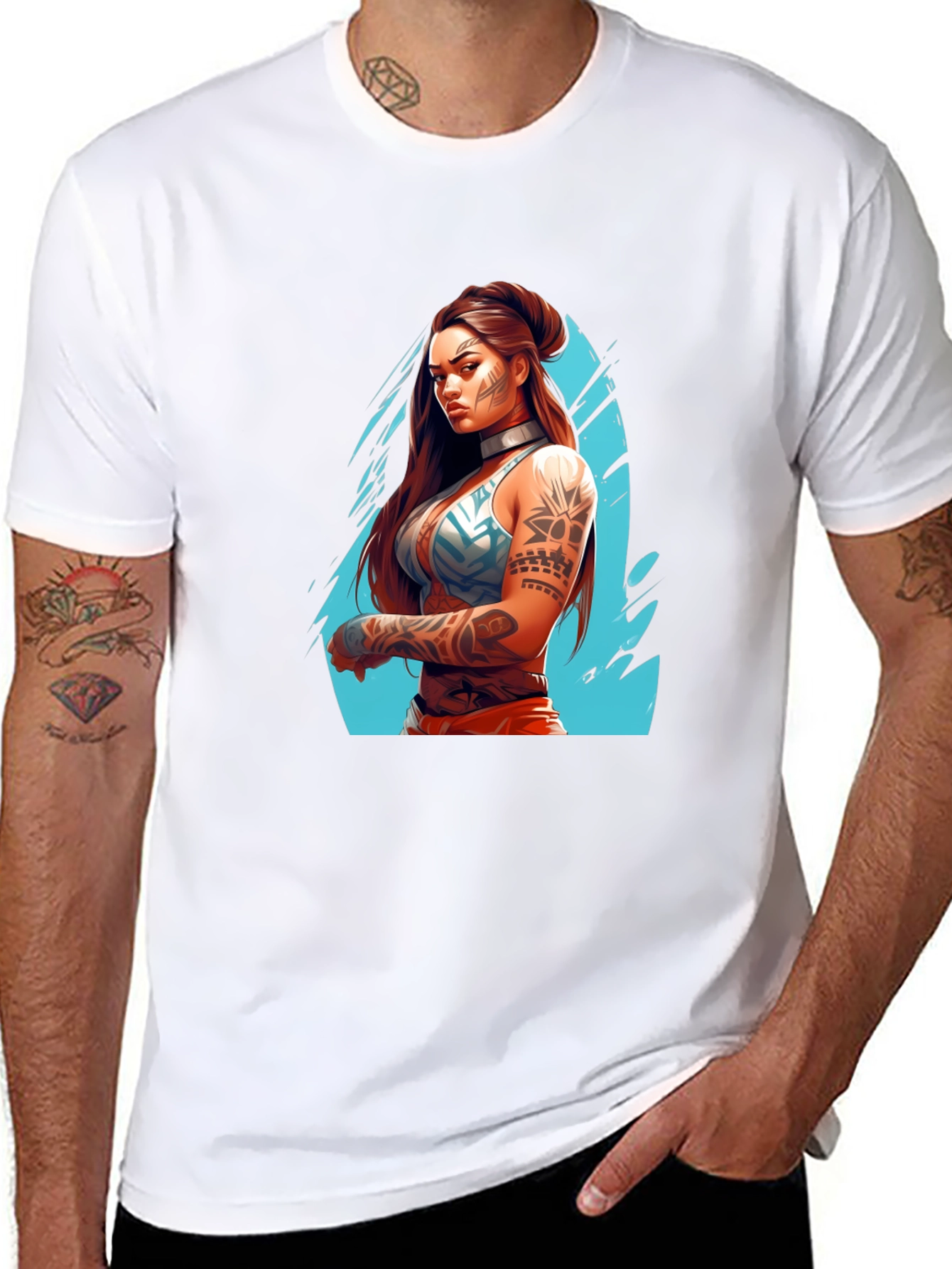 Tattooed Warrior Woman Graphic Black T-Shirt