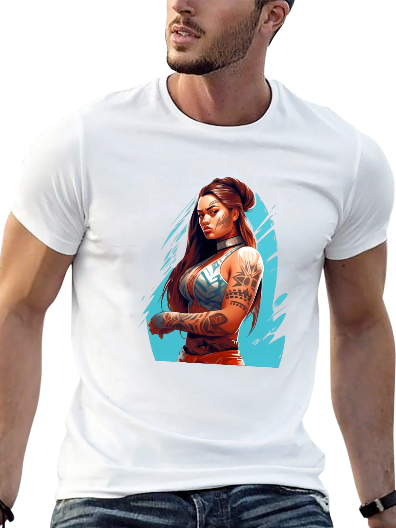 Tattooed Warrior Woman Graphic Black T-Shirt