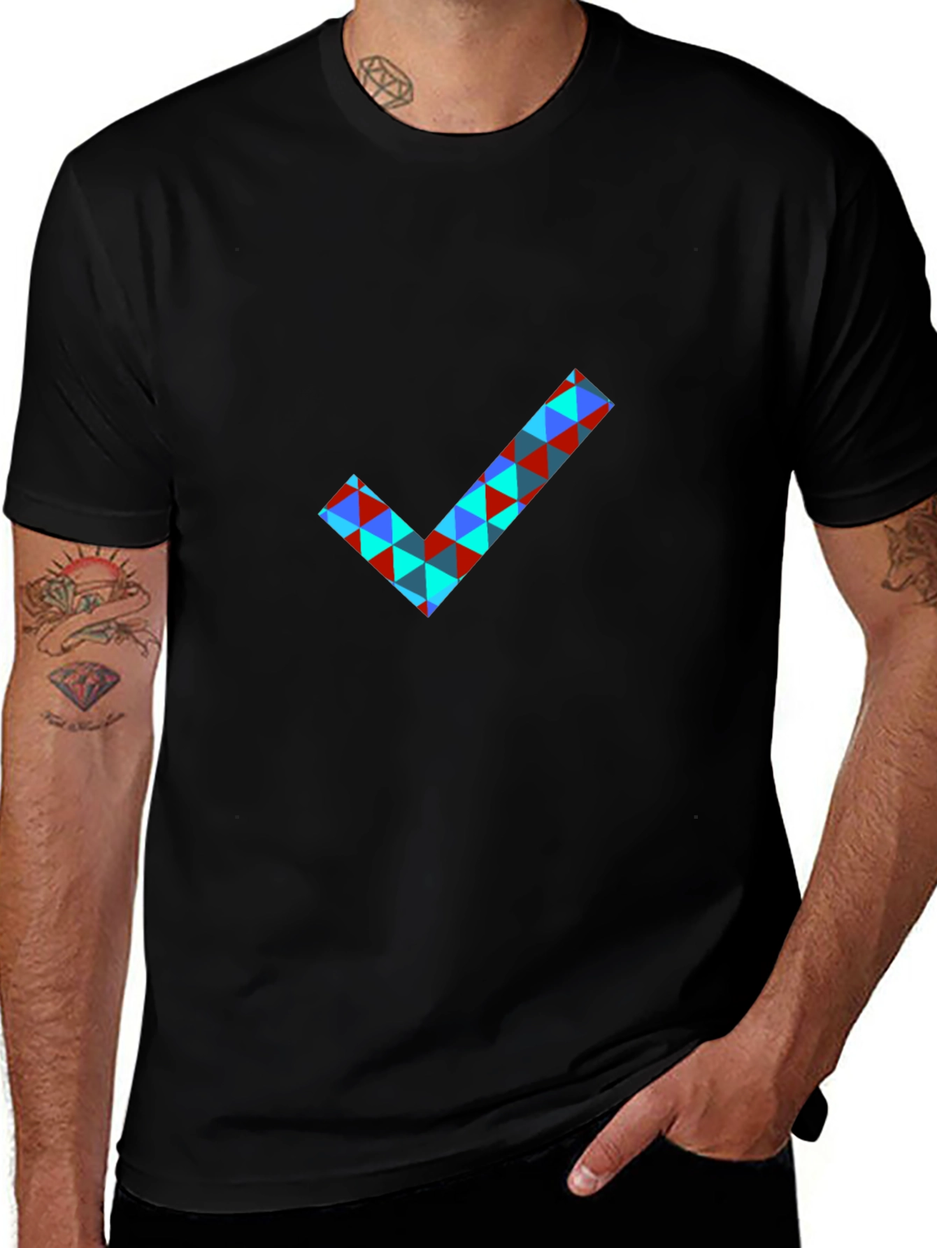 Geometric Checkmark Graphic T-Shirt - Modern Design