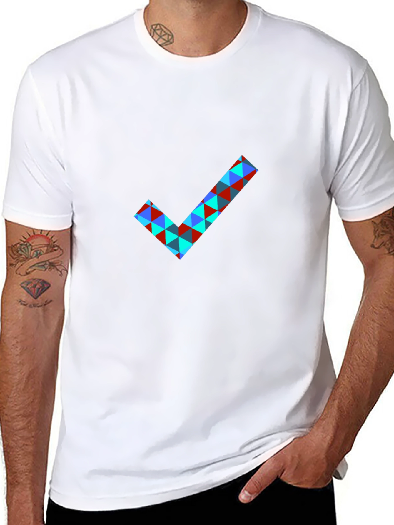 Geometric Checkmark Graphic T-Shirt - Modern Design