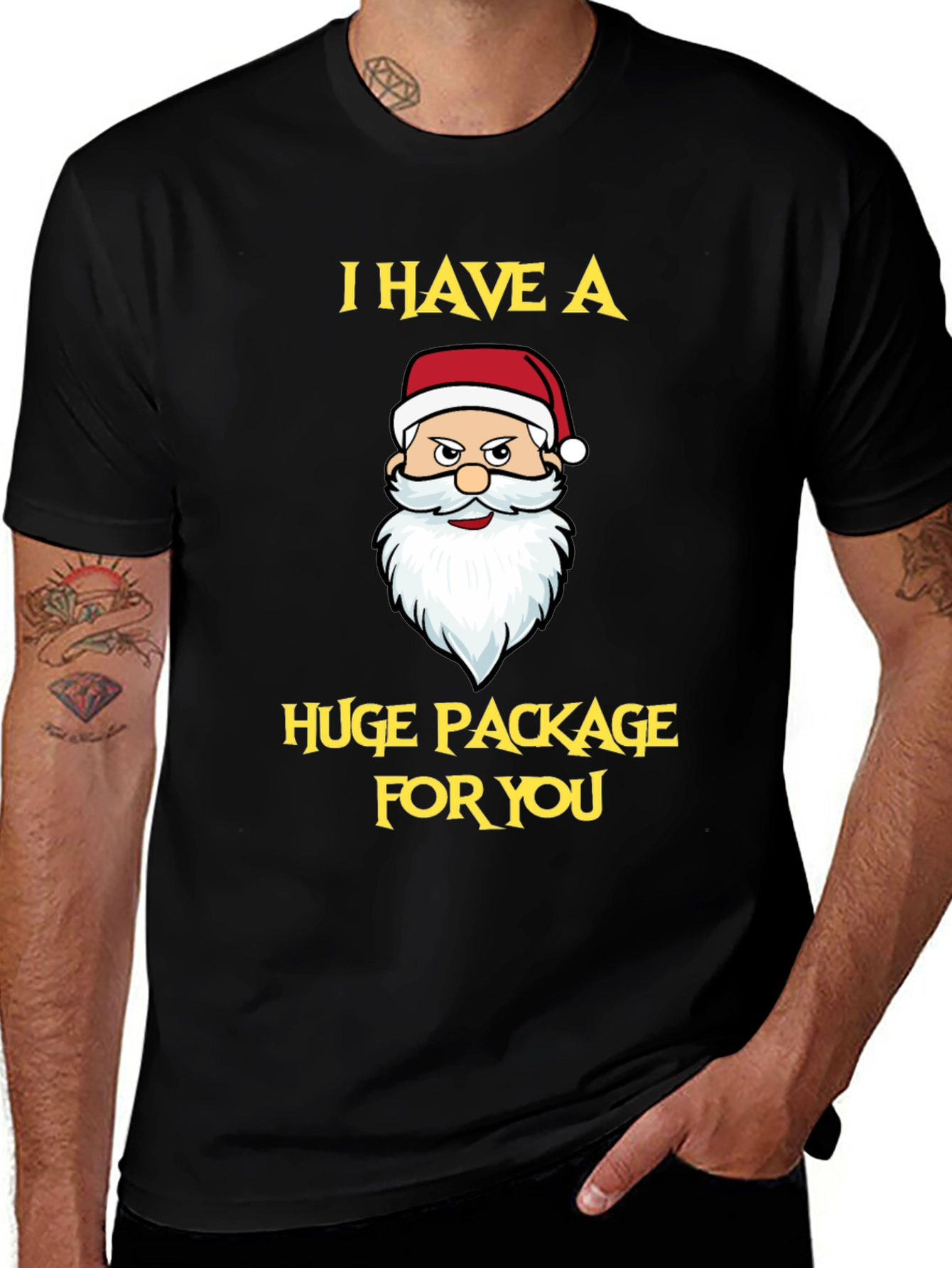 Funny Santa Huge Package Black T-Shirt