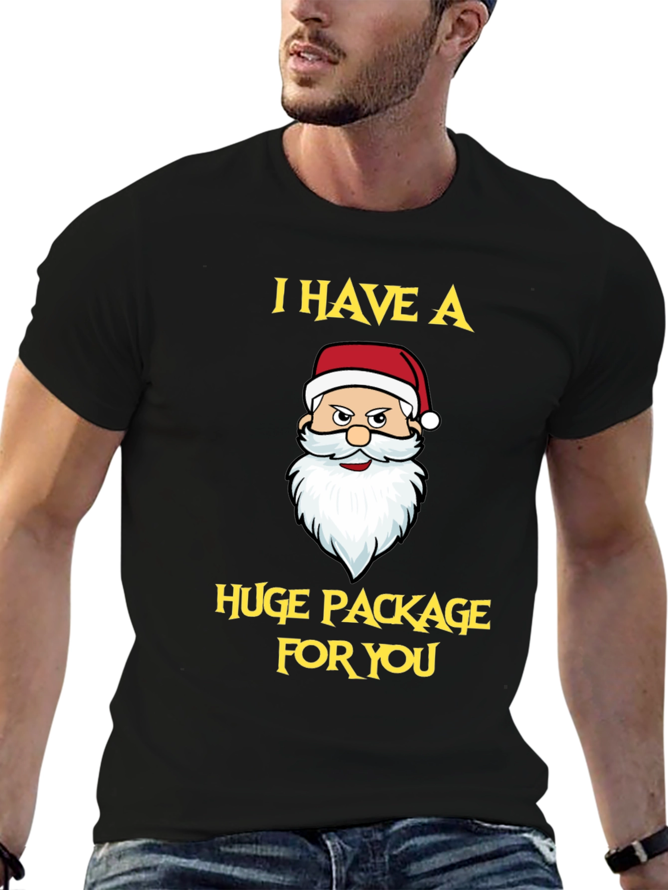 Funny Santa Huge Package Black T-Shirt
