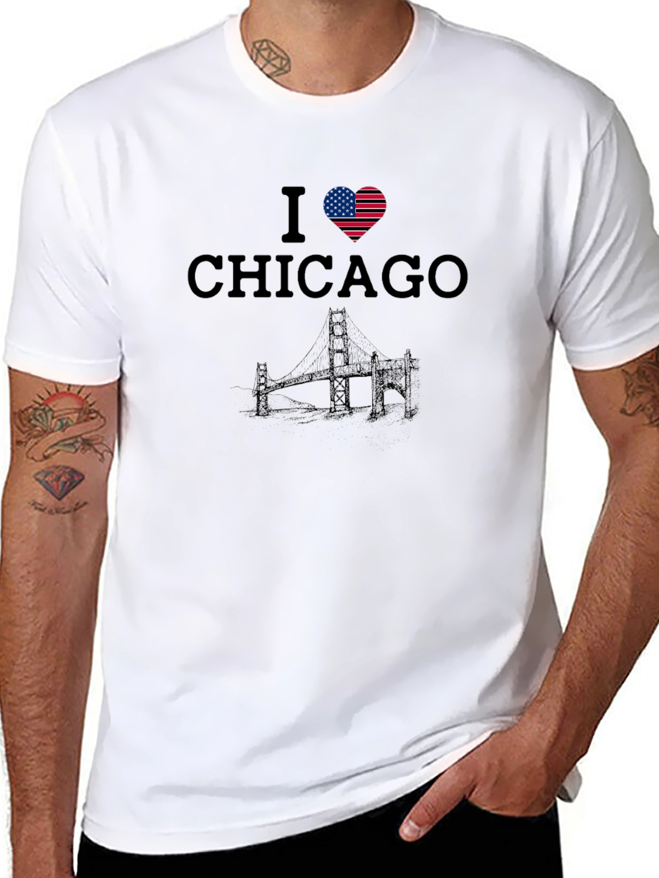 I Heart Chicago USA Flag Graphic T-Shirt