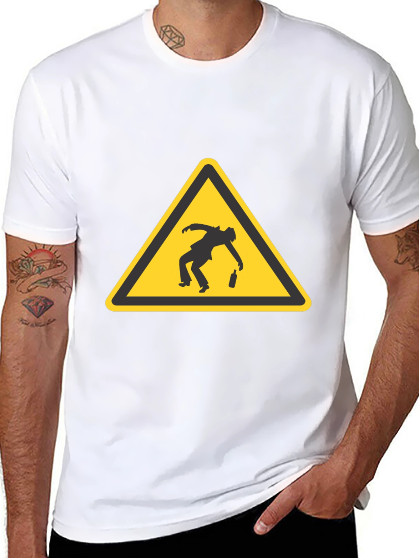 Drunk Man Warning Sign Black T-Shirt