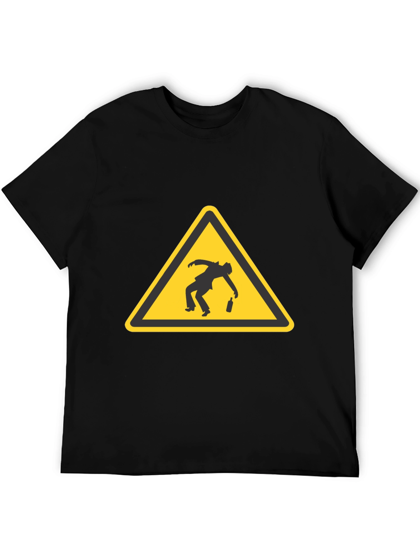 Drunk Man Warning Sign Black T-Shirt