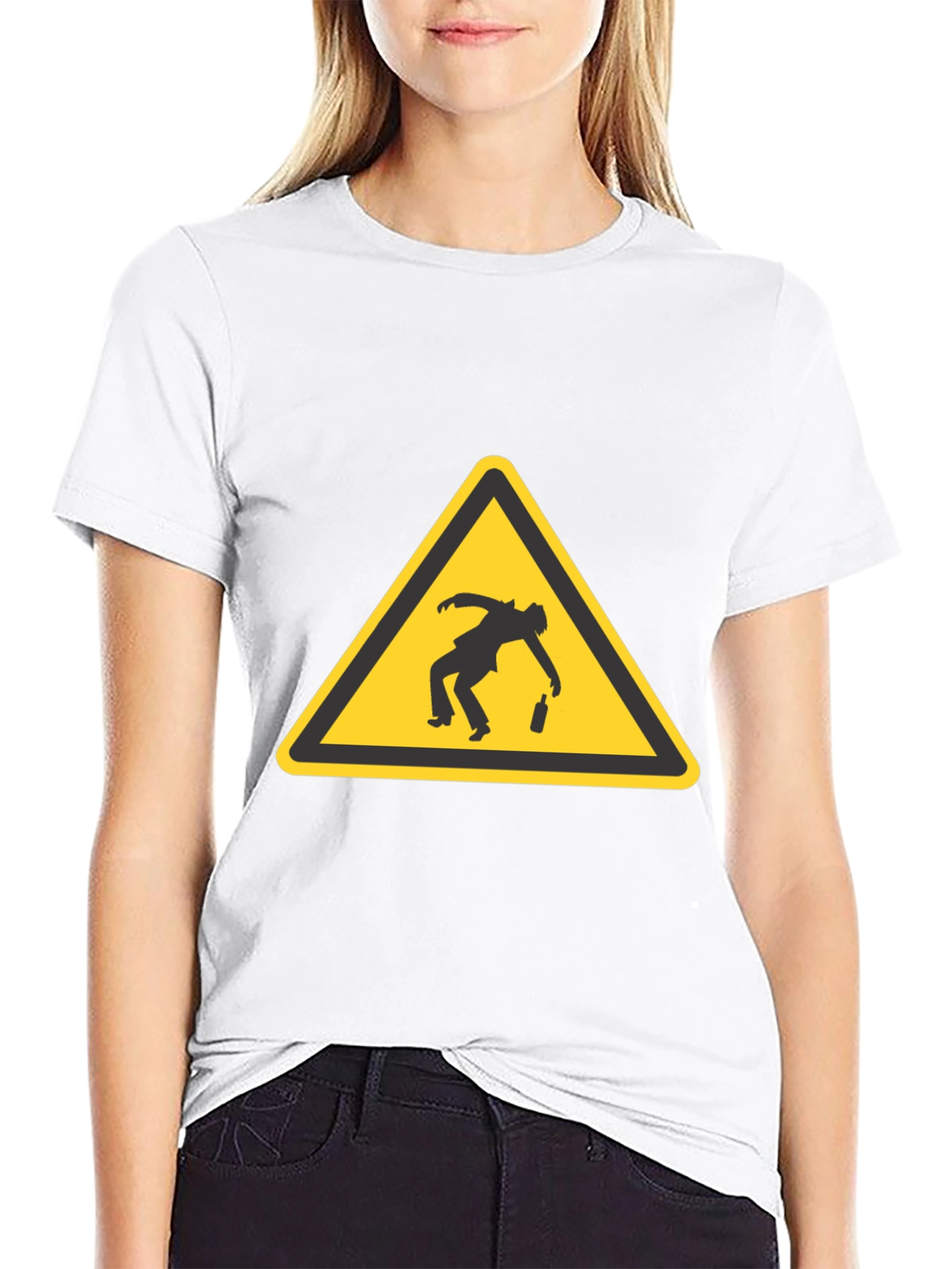 Drunk Man Warning Sign Black T-Shirt