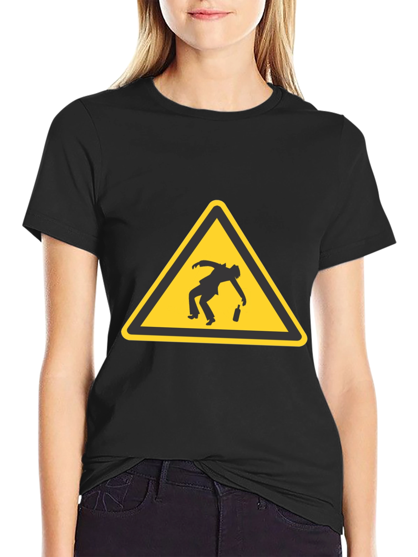 Drunk Man Warning Sign Black T-Shirt