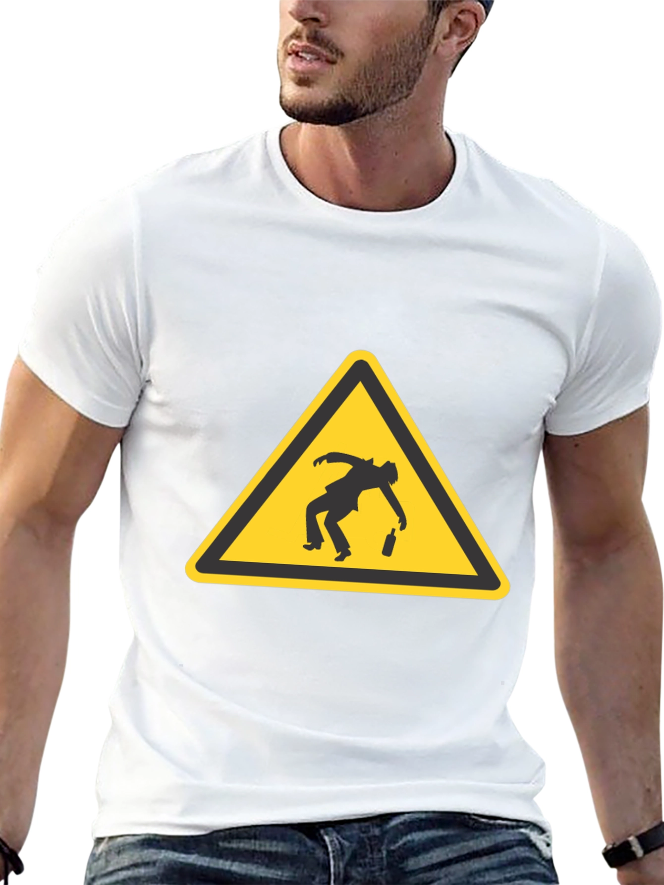Drunk Man Warning Sign Black T-Shirt