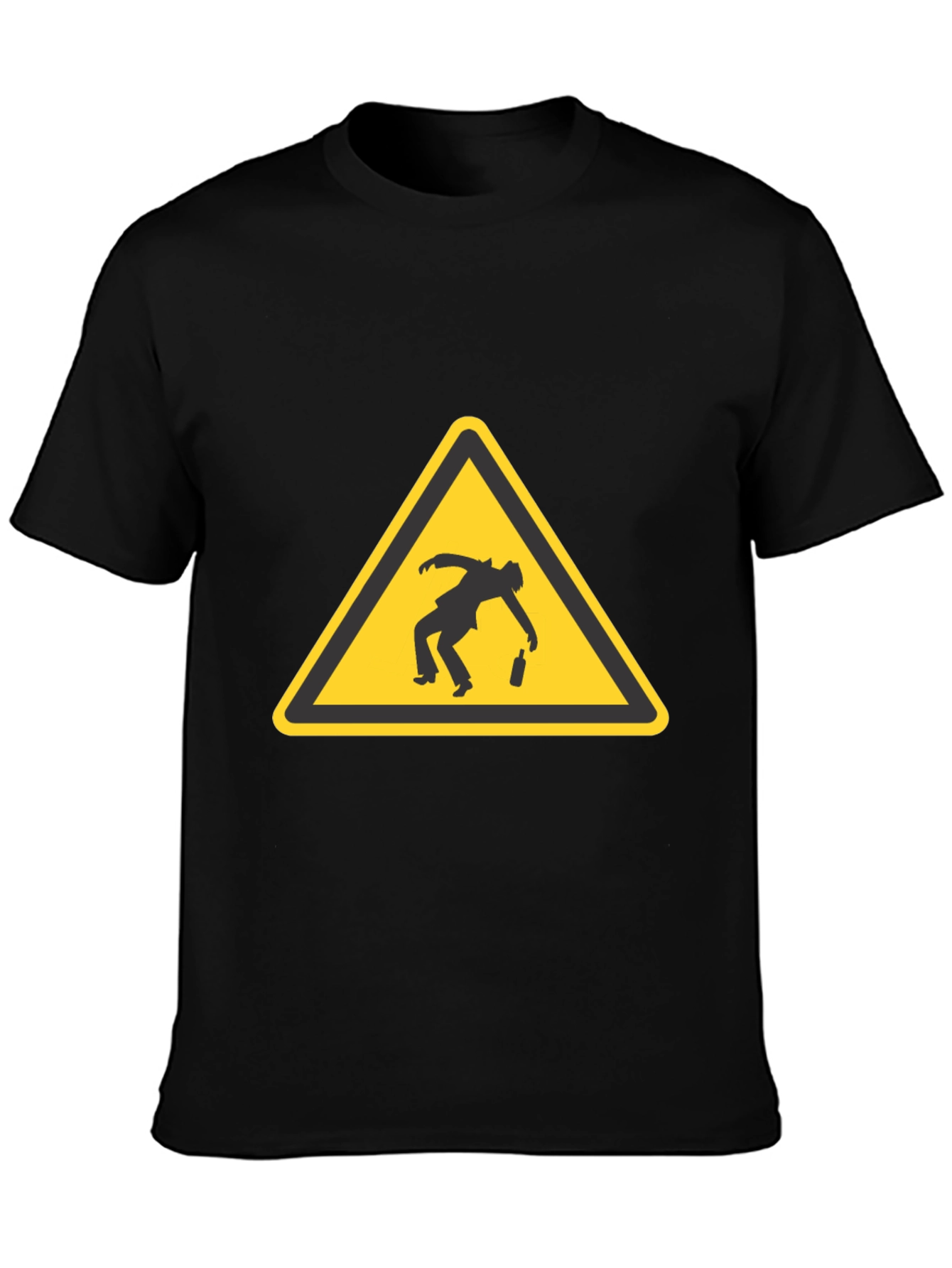 Drunk Man Warning Sign Black T-Shirt