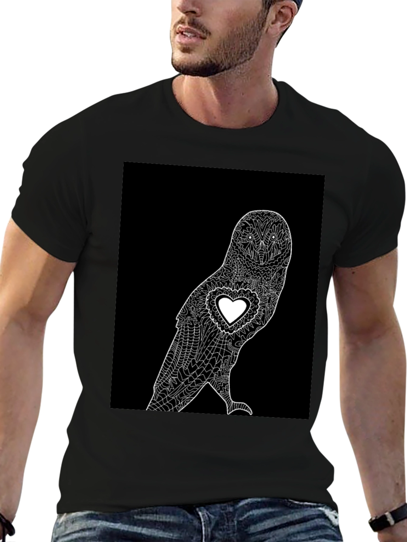 Owl Heart Graphic T-Shirt - Black