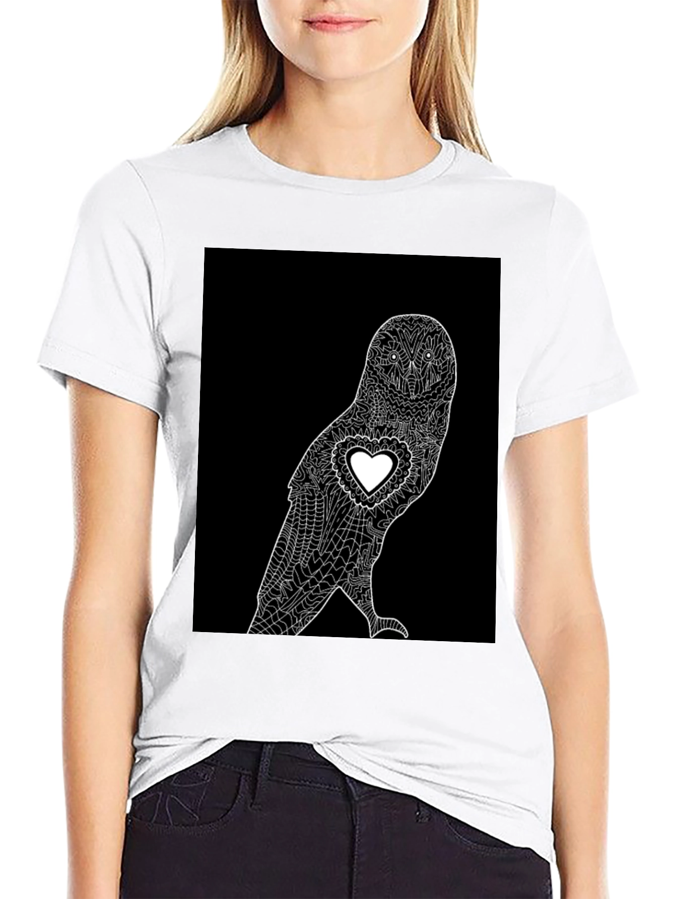Owl Heart Graphic T-Shirt - Black