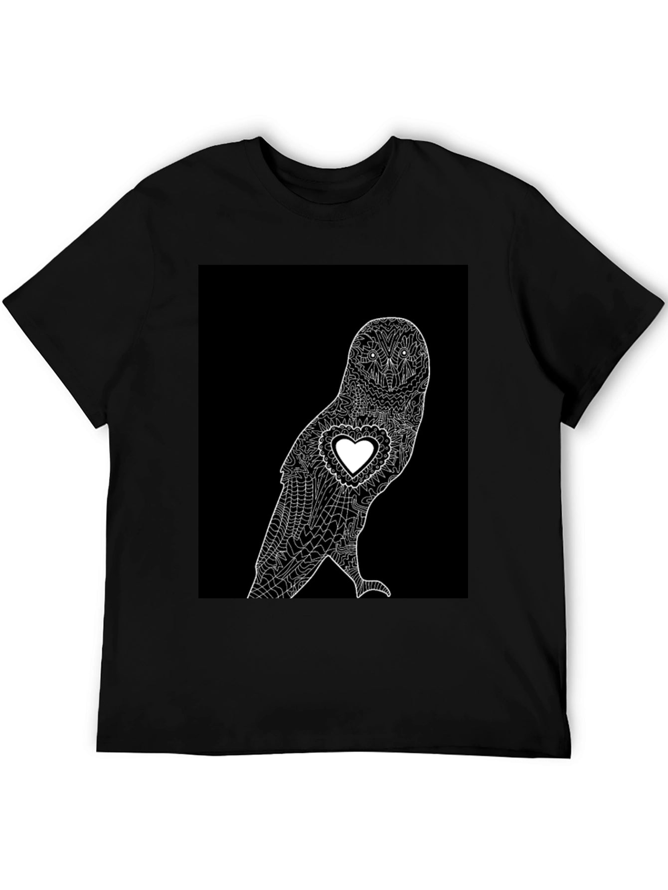 Owl Heart Graphic T-Shirt - Black