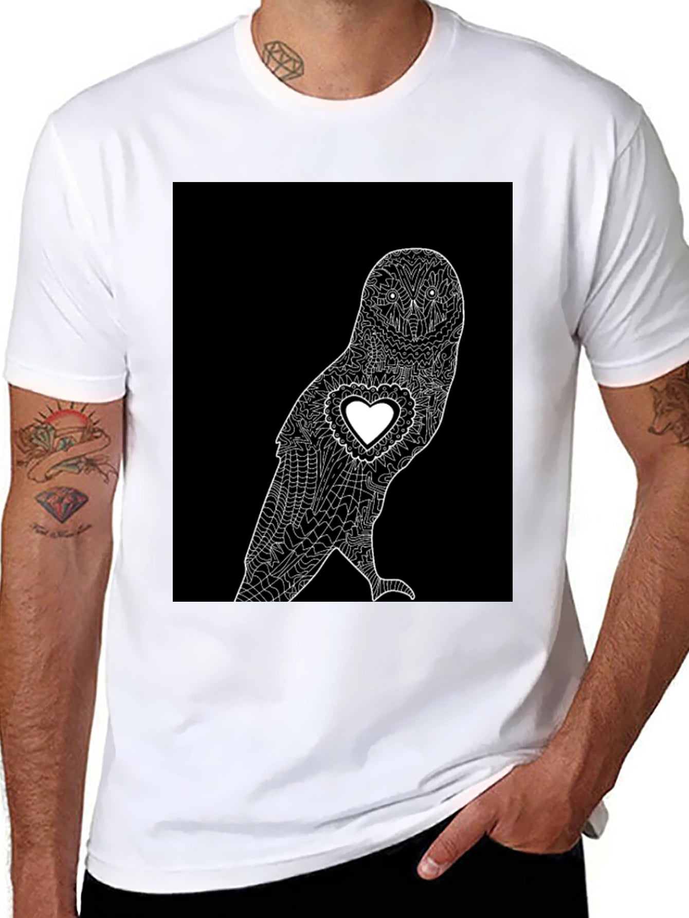 Owl Heart Graphic T-Shirt - Black