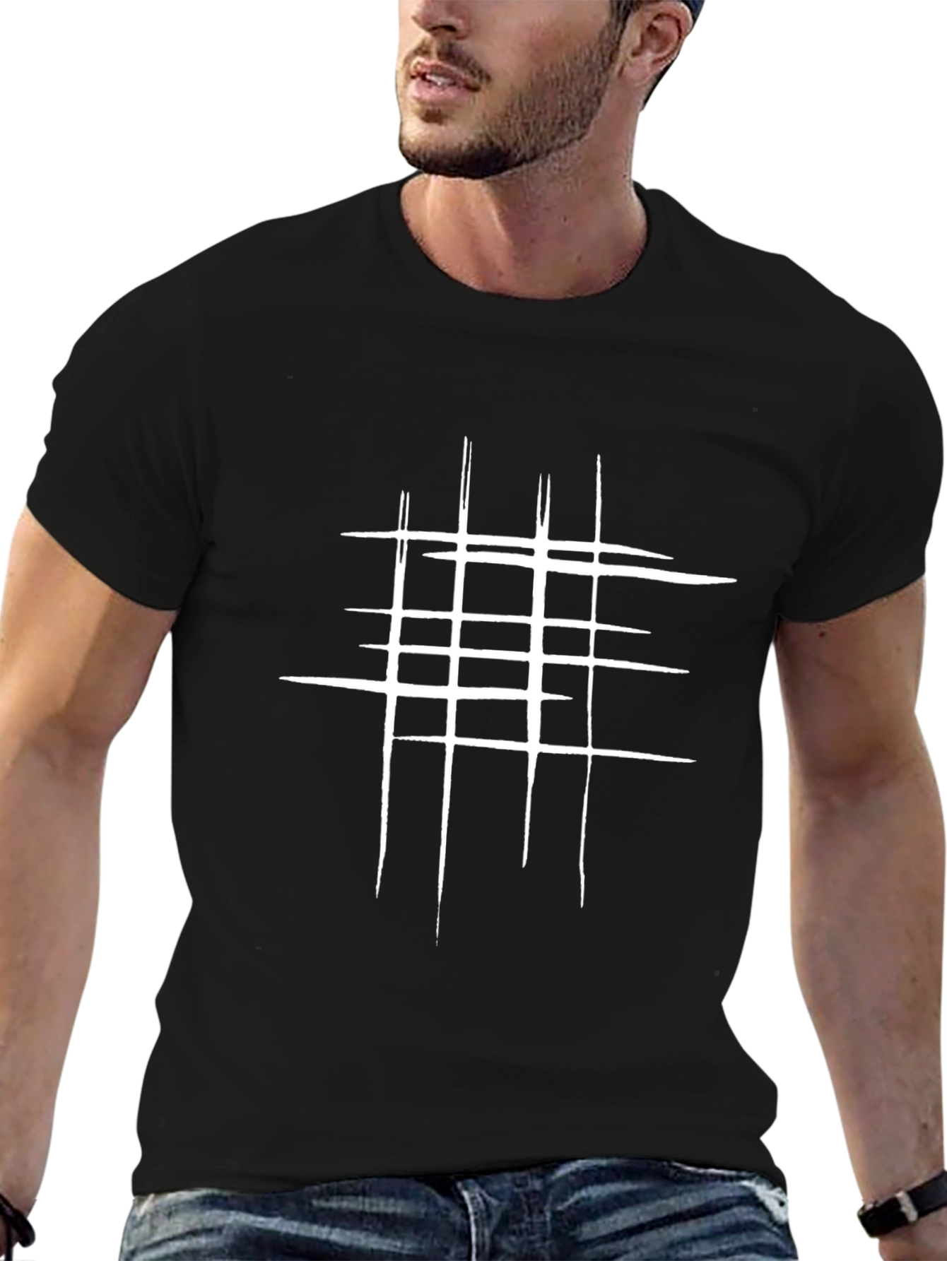 Modern Grid Graphic Tee - Black